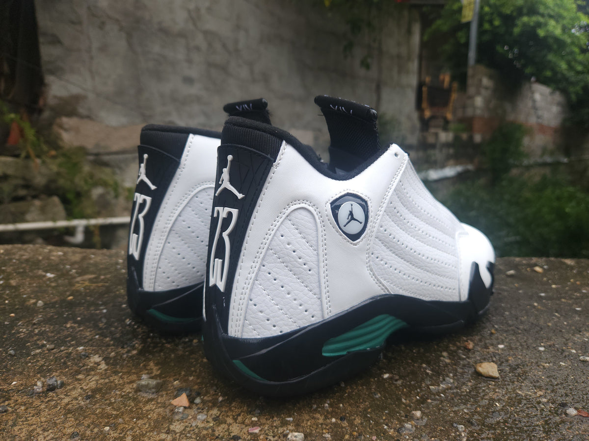 Air Jordan 14 Retro White Black Green | Greenline Contrast